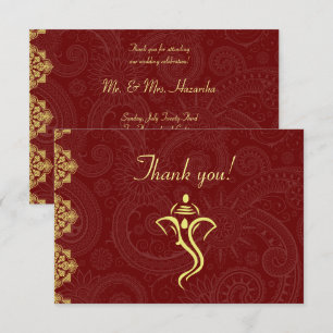 Carte de remerciement de mariage élégante rouge et