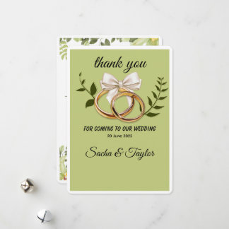 Carte de remerciement de mariage élégante verte et