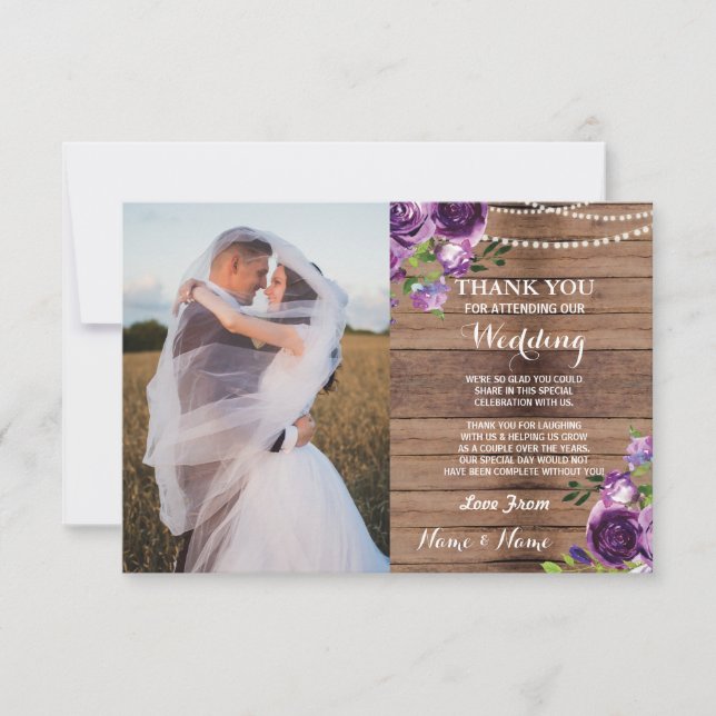 Carte de remerciement de mariage en bois Fleurs vi (Devant)