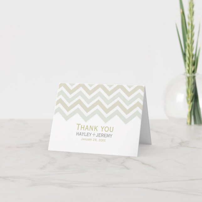 Carte de remerciement de mariage en Chevron Crème  (Devant)
