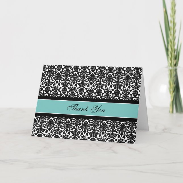 Carte de remerciement de mariage en damas noir sar (Devant)
