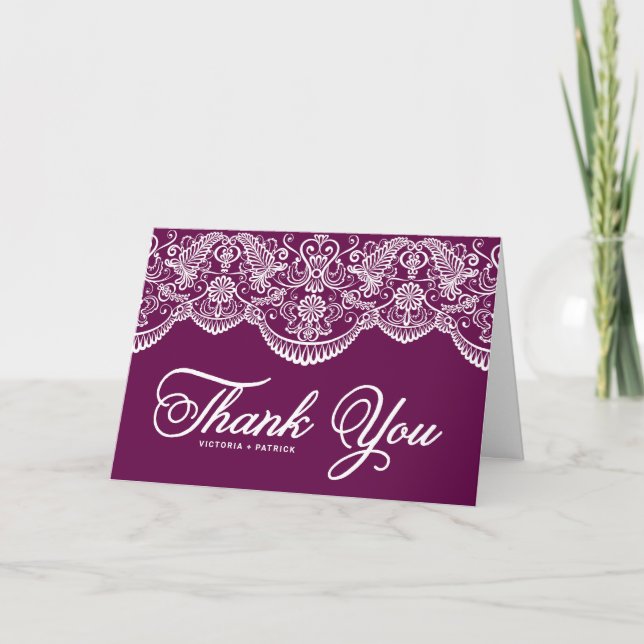 Carte de remerciement de mariage en dentelle de br (Devant)