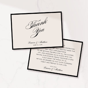 Carte de remerciement de mariage en ivoire avec bo