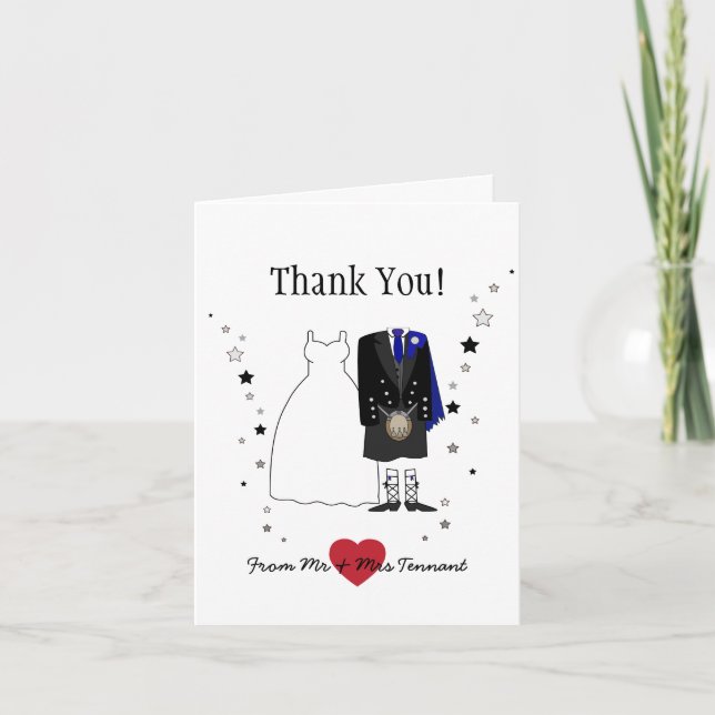 Carte de remerciement de mariage en kilt écossais (Devant)