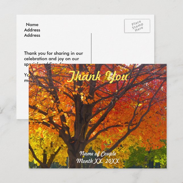 Carte de remerciement de mariage Feuilles d'automn (Devant / Derrière)