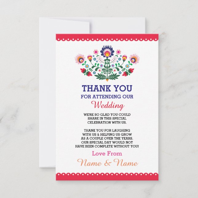 Carte de remerciement de mariage Fiesta Rouge Mexi (Devant)
