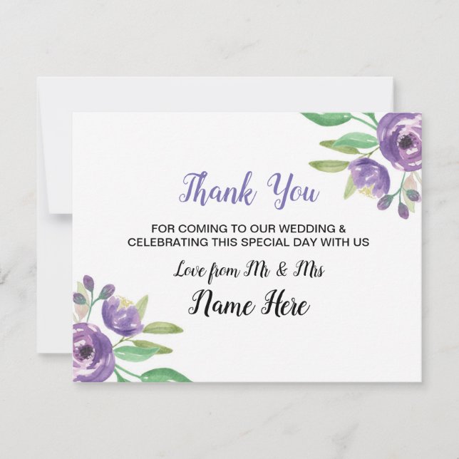 Carte de remerciement de mariage Fleur violette Fl (Devant)