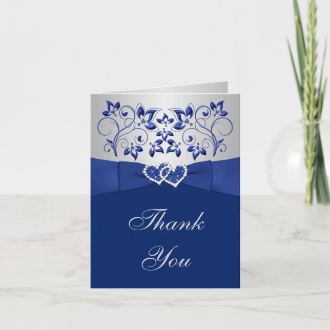 Carte de remerciement de mariage Fleurs bleues et  (Devant)