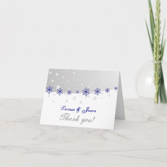 Carte de remerciement de mariage flocon de neige g (Devant)