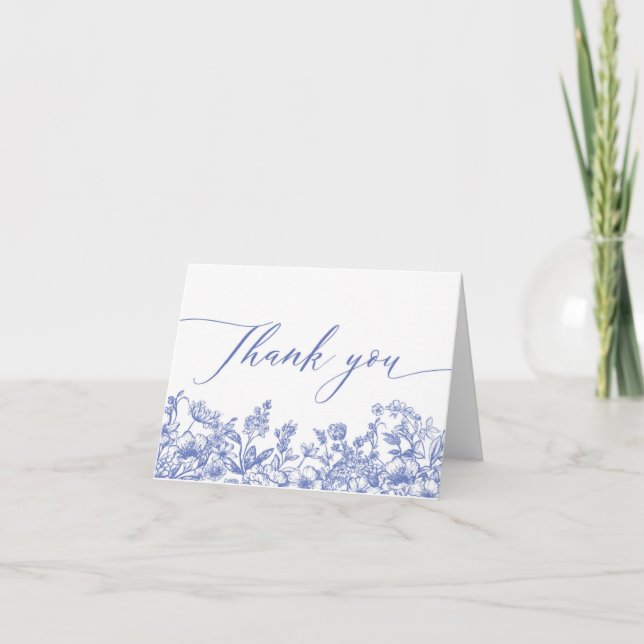 Carte de remerciement de mariage floral bleu vinta (Devant)