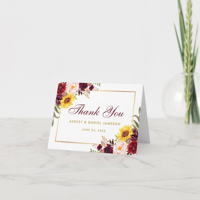 Carte de remerciement de mariage floral mixte aqua (Devant)