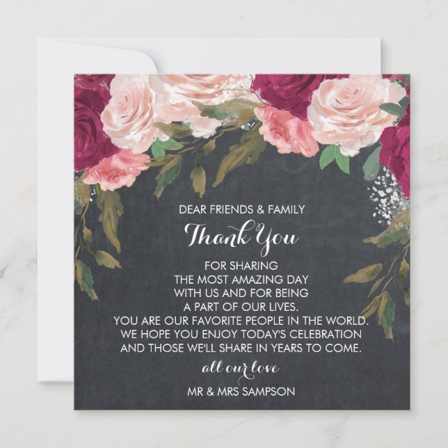 carte de remerciement de mariage florale bordeaux (Devant)