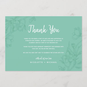 Carte de remerciement de mariage florale verte et