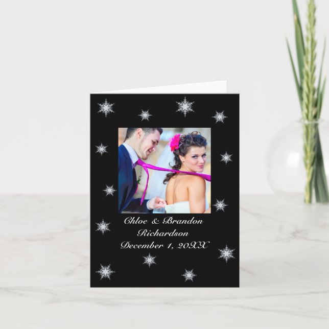 Carte de remerciement de mariage hivernal enneigé (Devant)