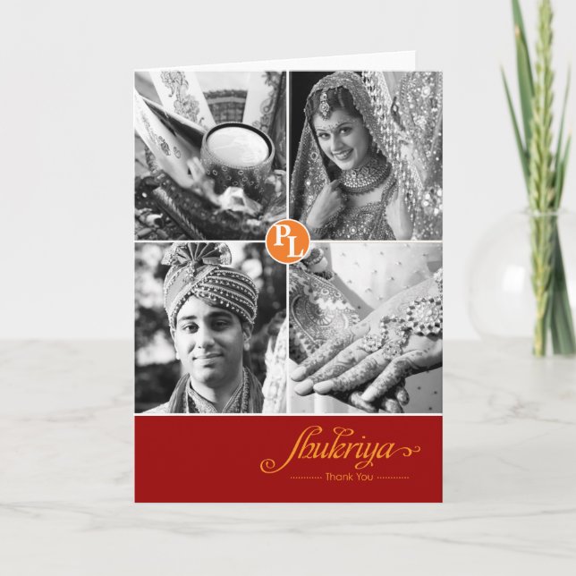 Carte de remerciement de mariage indien 4 photos (Devant)