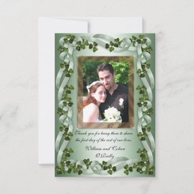 Carte de remerciement de mariage irlandais trèfles (Devant)