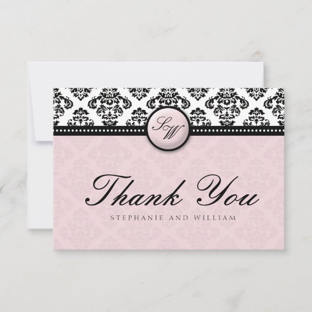 Carte de remerciement de mariage Lavande Damask Mo (Devant)