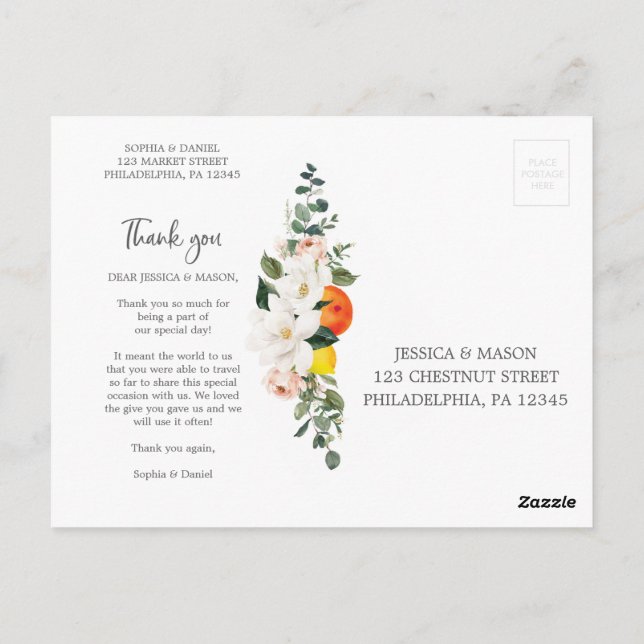 Carte de remerciement de mariage Magnolia Citrus (Dos)