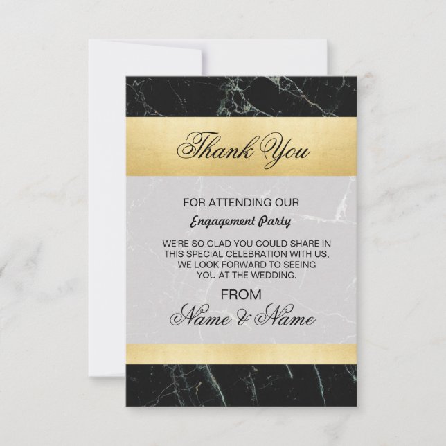 Carte de remerciement de mariage Marbre noir Or Ar (Devant)