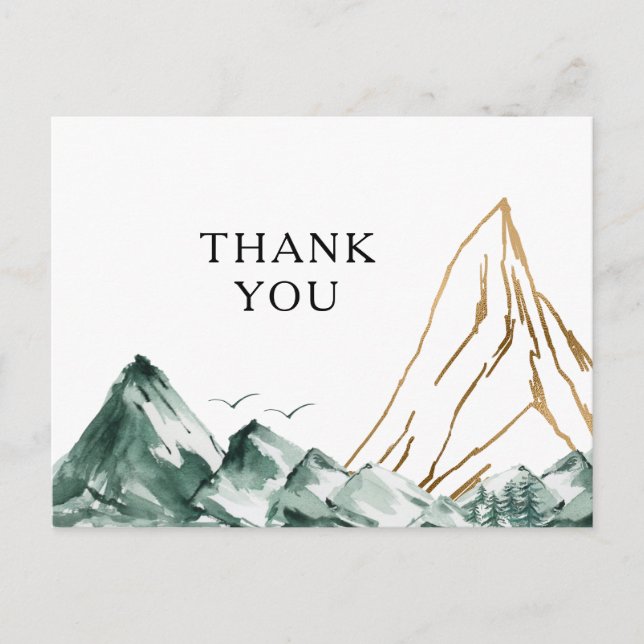 Carte de remerciement de mariage Montagne Verte et (Devant)