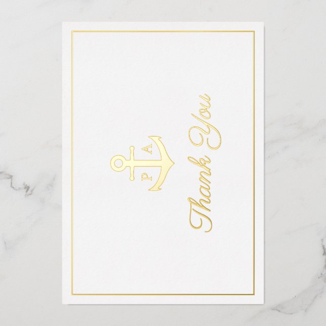 Carte de remerciement de mariage nautique Monogram (Recto)