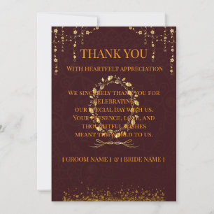 Carte de remerciement de mariage Or Bourgogne  