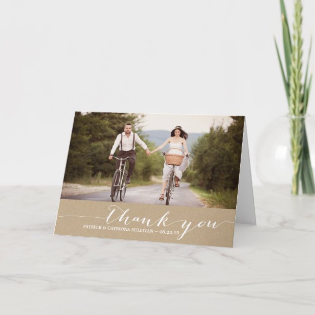 Carte de remerciement de mariage photo à l'écritur (Devant)