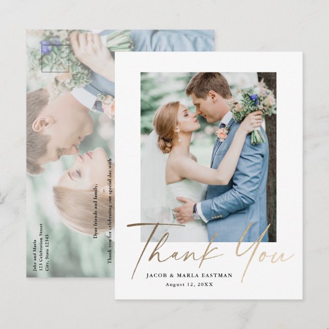 Carte de remerciement de mariage photo à petit bud (Devant / Derrière)