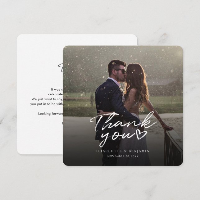Carte de remerciement de mariage photo avec lettra (Devant / Derrière)