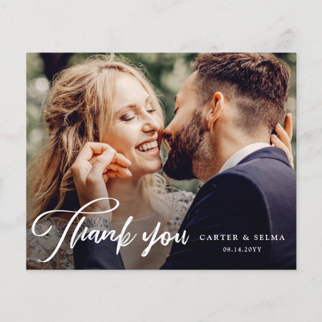 Carte de remerciement de mariage photo avec script (Devant)