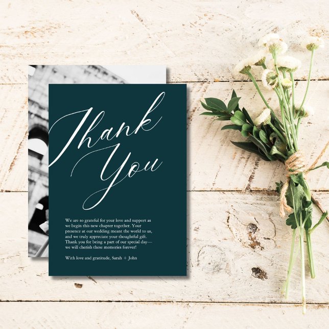 Carte de remerciement de mariage photo avec texte  (Minimalist Script Photo Wedding Thank You Card)