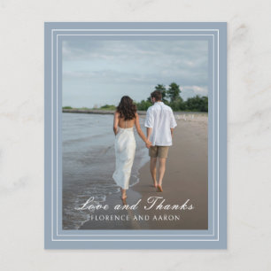 Carte de remerciement de mariage photo bleu poussi