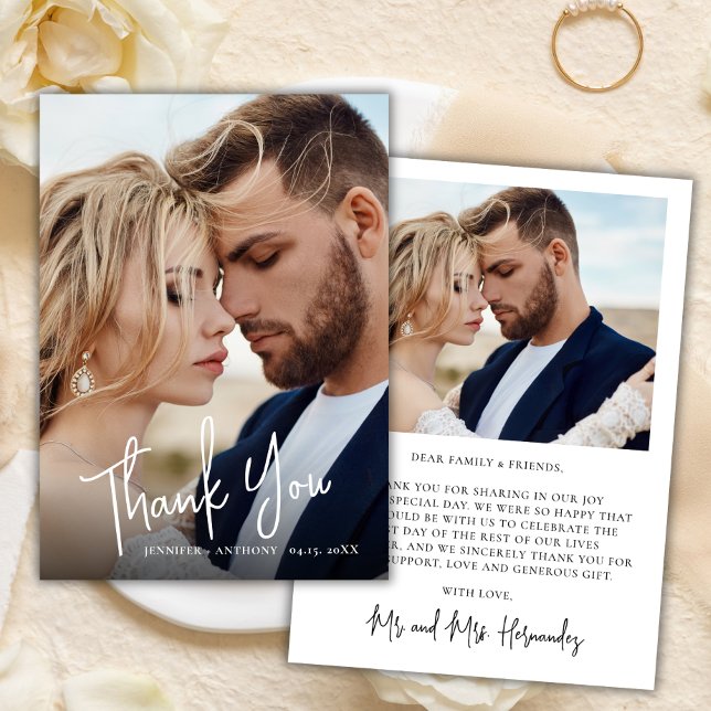 Carte de remerciement de mariage photo Calligraphi (Créateur téléchargé)