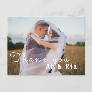 Carte de remerciement de mariage photo chic modern