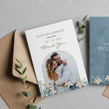 Carte de remerciement de mariage photo de fleur sa