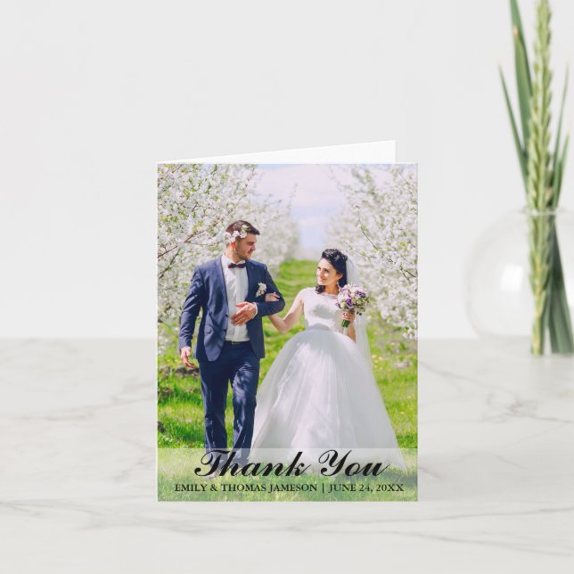 Carte de remerciement de mariage photo de mariés L (Devant)