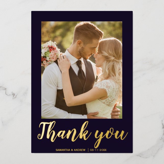 Carte de remerciement de mariage photo écriture mo (Recto)