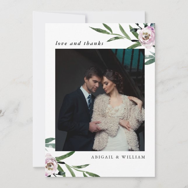 Carte de remerciement de mariage photo florale rom (Devant)