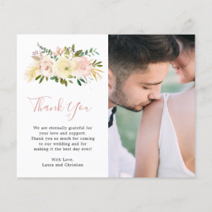 Carte de remerciement de mariage photo florale ros