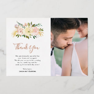 Carte de remerciement de mariage photo florale ros