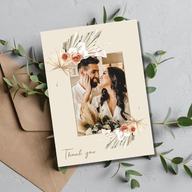 Carte de remerciement de mariage photo florale tro (Créateur téléchargé)