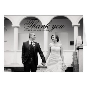 Carte de remerciement de mariage photo noir et bla