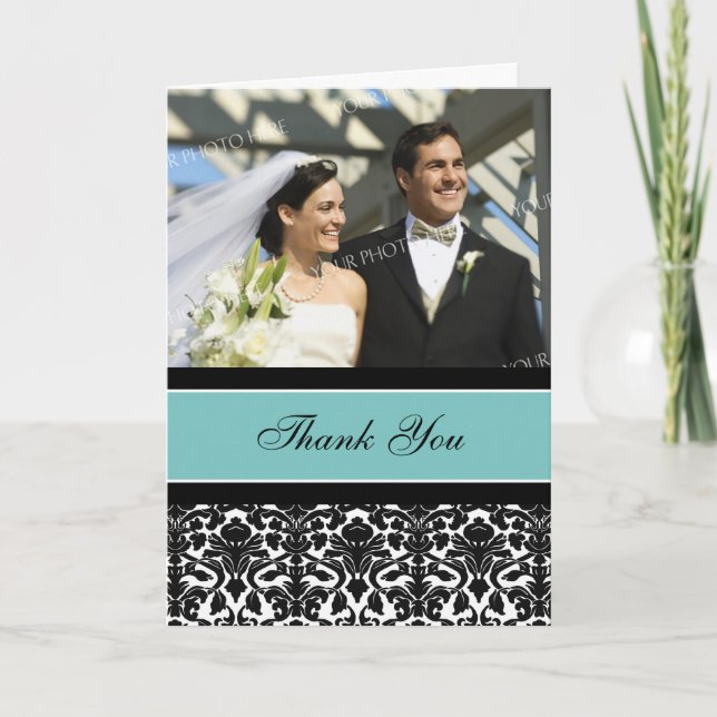 Carte de remerciement de mariage photo noir sarcel (Devant)