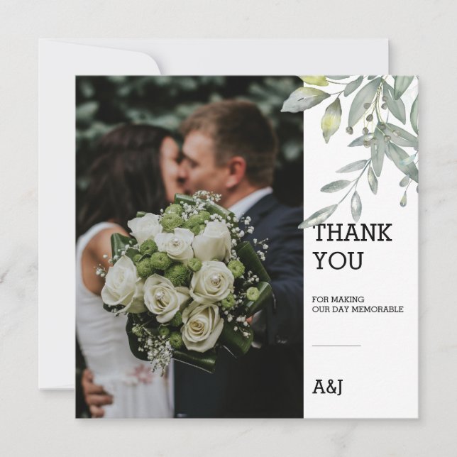 Carte de remerciement de mariage photo plat Eucaly (Devant)