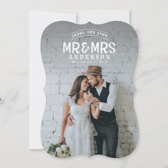 Carte de remerciement de mariage photo rustique (Devant)