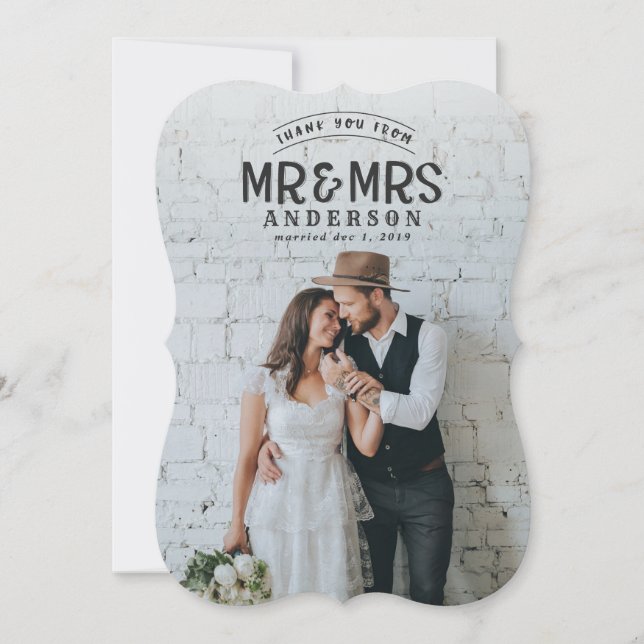 Carte de remerciement de mariage photo rustique (Devant)