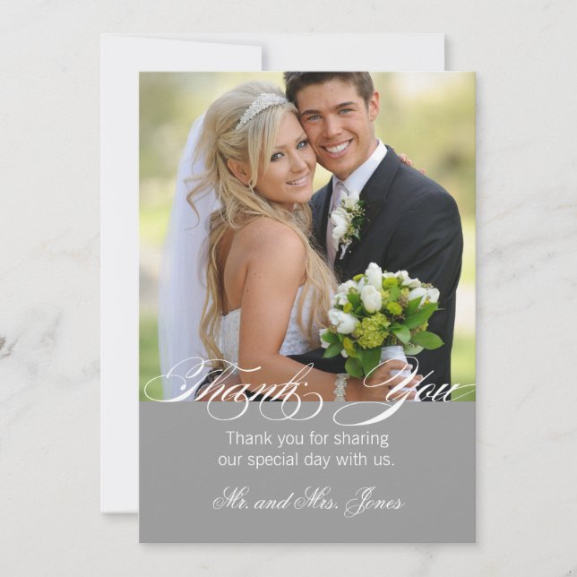 Carte de remerciement de mariage photo simple gris (Devant)