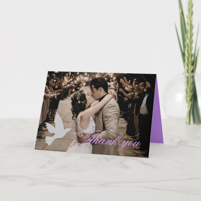 Carte de remerciement de mariage photo violet colo (Devant)