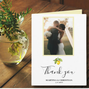 Carte de remerciement de mariage pliée avec photo