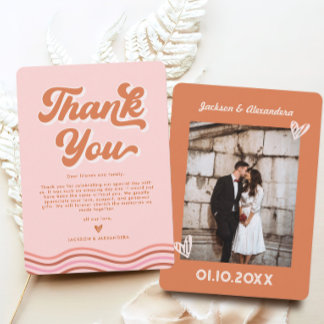 Carte de remerciement de mariage rétro rose orange